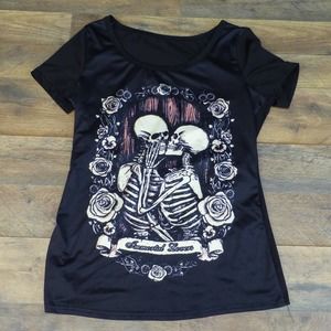 Immortal Lovers Sz S T Shirt skull skeleton Rose